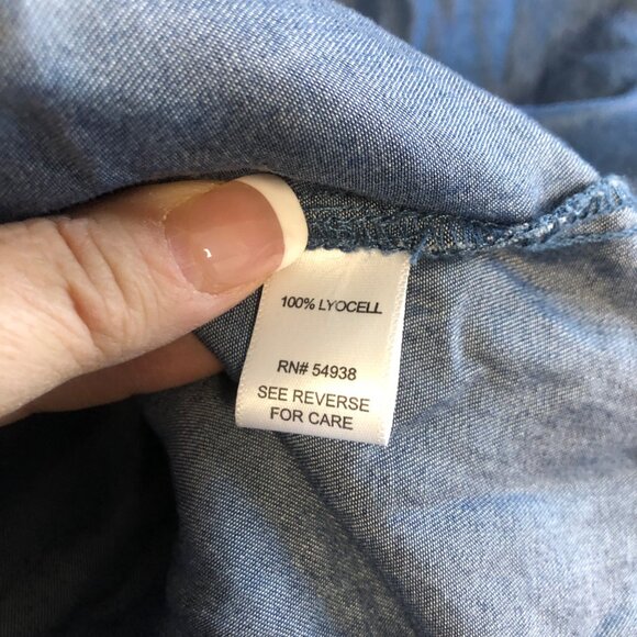 Appraisal Peasant Top Womens Size 2X Blue Chambray White Stitched Boho Shirt NEW - Picture 6 of 8